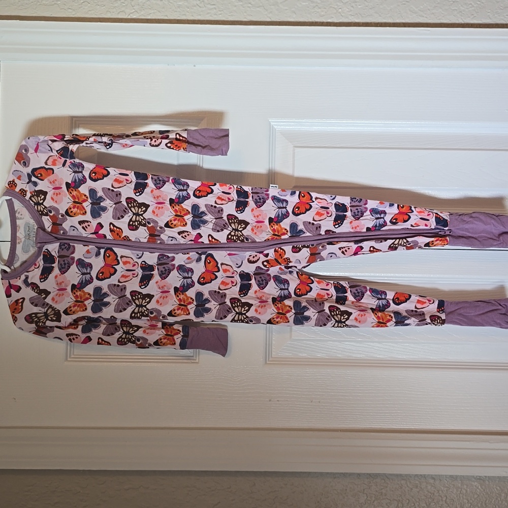 Little Sleepies Purple Butterfly Print Zip One-Piece Pajamas